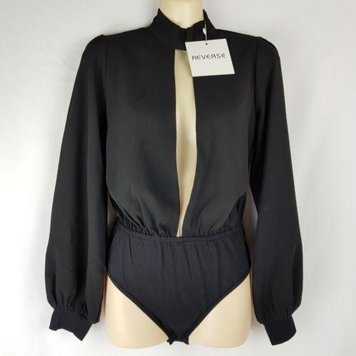 Reverse Fashion Black Long Sleeve Open V-Neck Women's Blouse Top - 1000 Things Australia