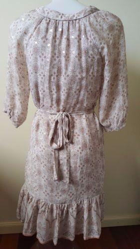 FOREVER NEW Silk Mesh Beige Pink Gold Floral Short Sleeve Dress - 1000 Things Australia