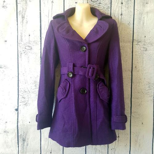 PILGRIM Purple Button Trench Coat Wool Women's Jacket - 1000 Things Australia