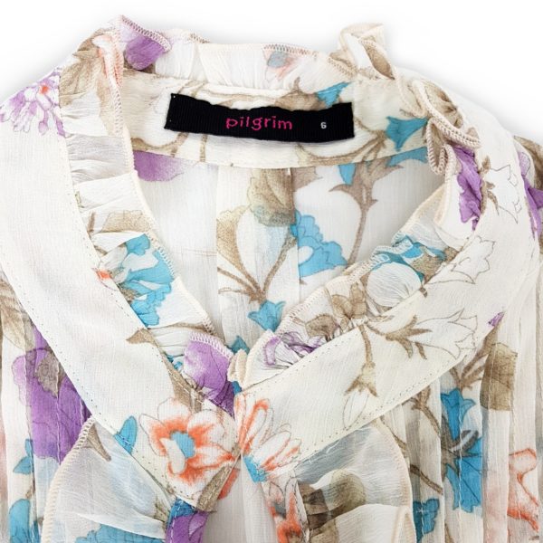 PILGRIM Daisy Floral Blouse Women's Ruffled Pleated Short Sleeve Chiffon Top - 1000 Things Australia