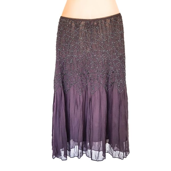 JACQUI-E Silk Women's Dark Grey Beaded Maxi Long Skirt - 1000 Things Australia