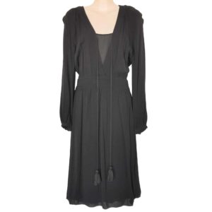 WITCHERY Black Long Sleeve Women's Sheath Midi Party Dress Drawstring V-Neckline