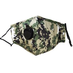Fabric Reusable Cotton Face Mask with Valve & Filter Panel - Camouflage