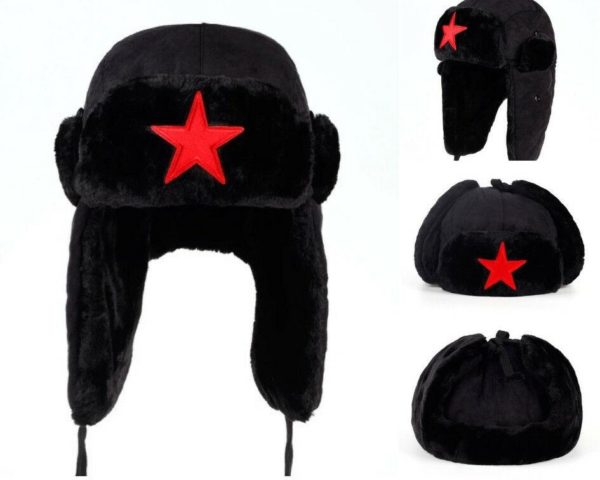 Red Star Black Bomber Hat Outdoor Winter Russian Ear Flap Warm Casual Ushanka - 1000 Things Australia