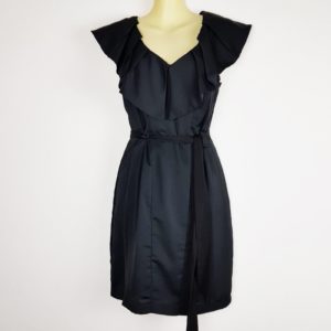 Sheike Black Dress Ruffled Neck Cap Sleeves Size 6 XS