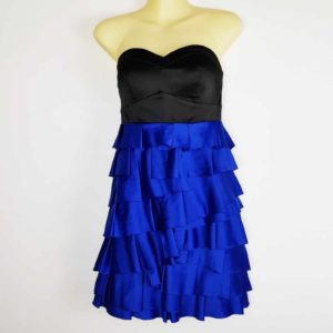 Women's Black Blue Strapless Sweetheart Ruffle Tiered Satin A-Line Party Dress - 1000 Things Australia