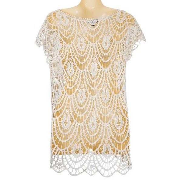 KATIES White Lace Short Sleeve Cover Up Women's Tank Top - 1000 Things Australia