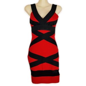 LIPSY Red Black Sleeveless Crisscross Detailed Bandage Bodycon Formal Dress Sexy - 1000 Things Australia