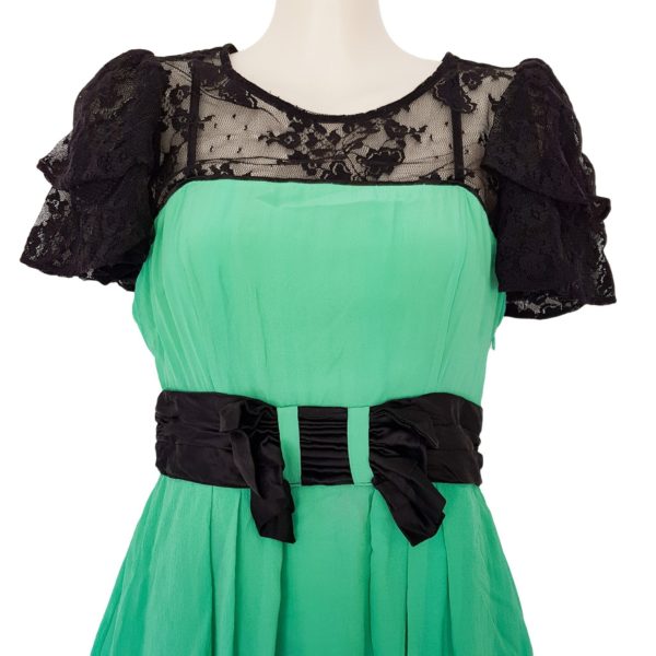 alannah hill green black silk belted dress 795387
