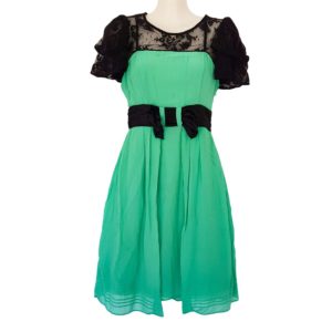 alannah hill green black silk belted dress 851890
