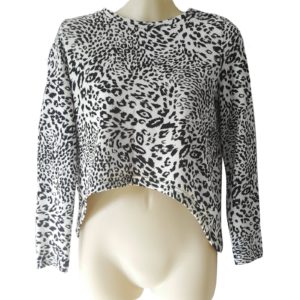 bardot junior midriff leopard print black white long sleeve crop top 684618