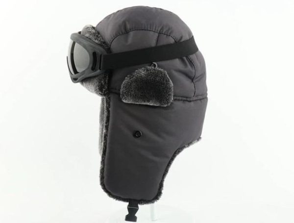 black bomber hat with goggles men women waterproof windproof ushanka winter cap 676046