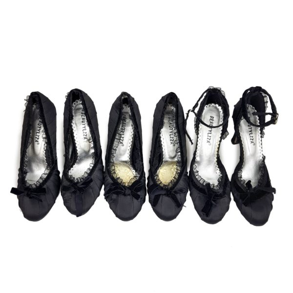 bulk lot 3 pairs high heels black satin womens shoes 371912