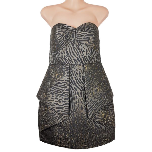 SEDUCE Metallic Grey Strapless Tiger Animal Print Women's Mini Peplum Dress NEW - 1000 Things Australia