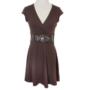 Casual Brown Wrap Around Dress V-Neck Belted Relaxed Size 8 S