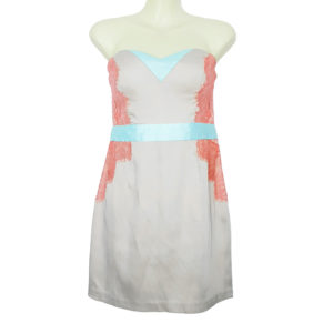Bluejuice Beige Pink Satin Lace Mini Strapless Dress 8 S