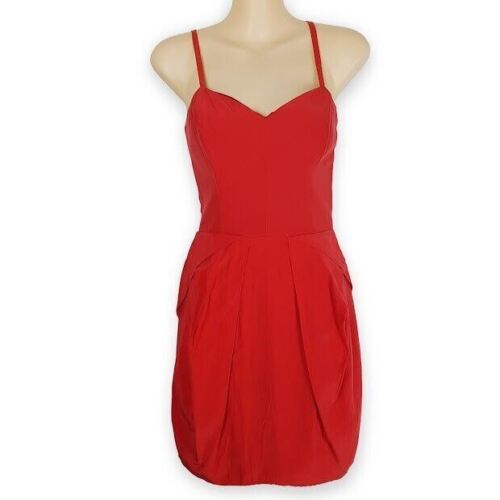 Very Very Red Dress Size 8 100% Silk Spaghetti Strap Sweetheart Cocktail Sheath