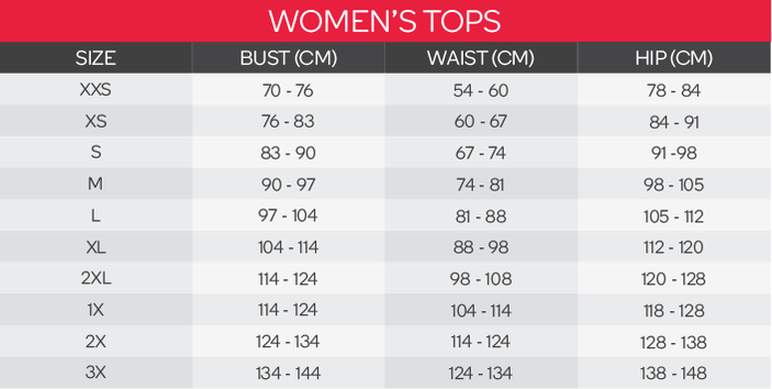 Nike Women's Tops Size Chart