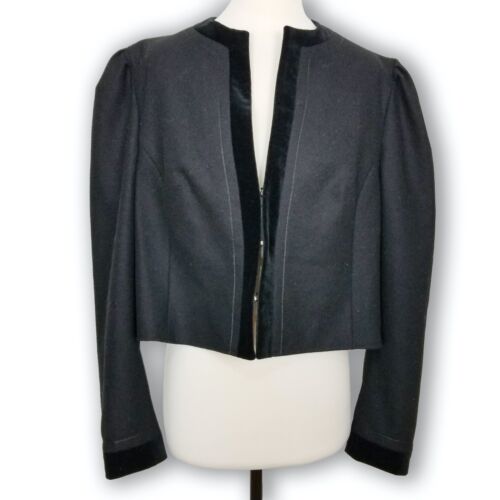 Vintage Women's Black Cropped Pure Wool Jacket Formal Long Sleeve Blazer EUR 48