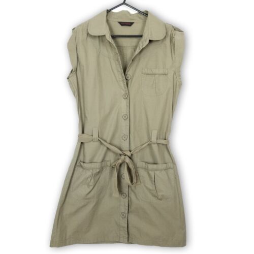 Miss Selfridge Khaki Sleeveless Collared Ladies Safari Dress Button Down Size 10